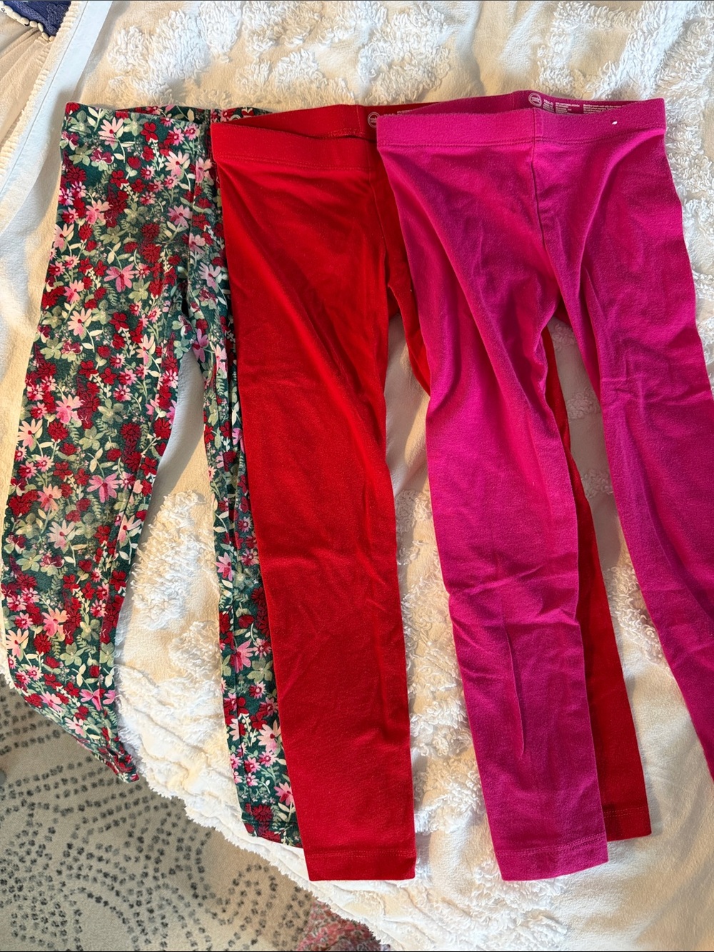 Wonder Nation Girls' Pink, Red & Green Floral Leggings Trio 4-5T / XS